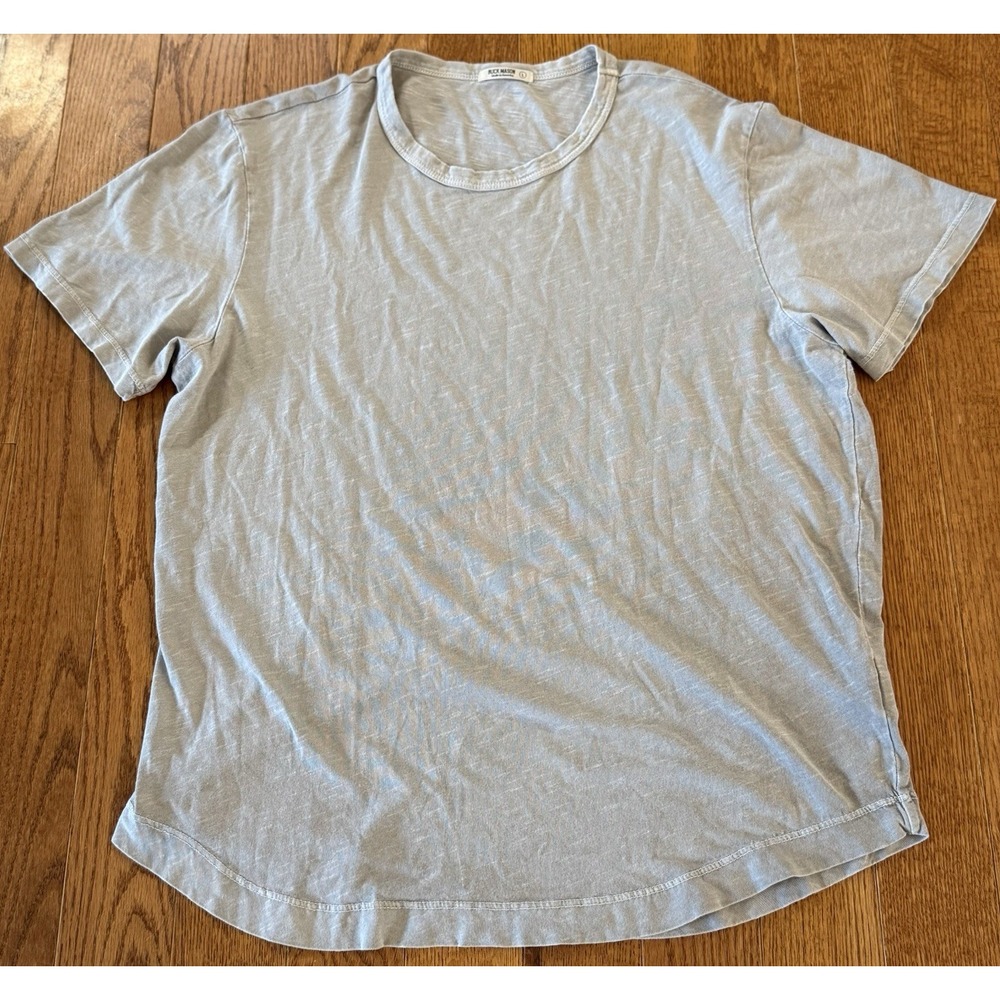 Buck Mason Tee Shirt Men's L Grayish Heather Curve Hem Slub USA Made Los Angeles